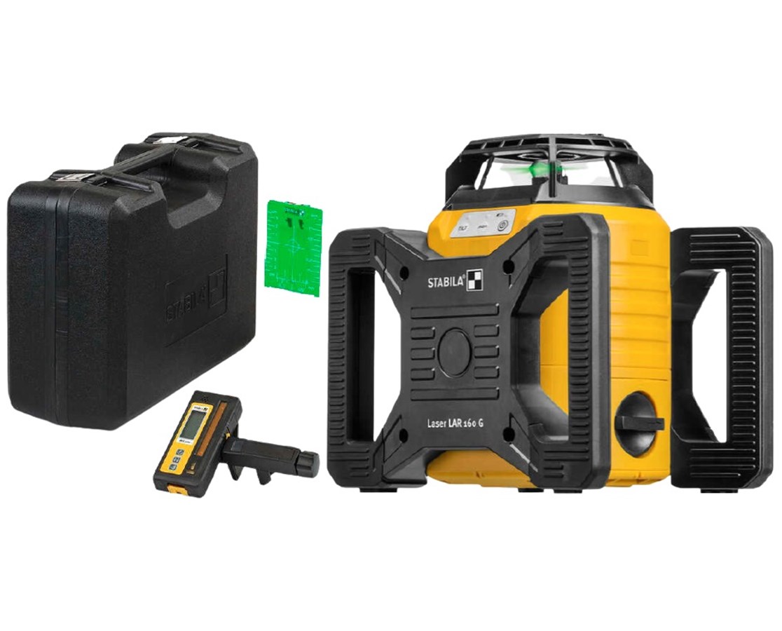 STABILA LAR 160G LASER SET w/ TRIPOD, SENSOR, GRADE-ROD & TARGET PLATE - Kilrich Building Centres