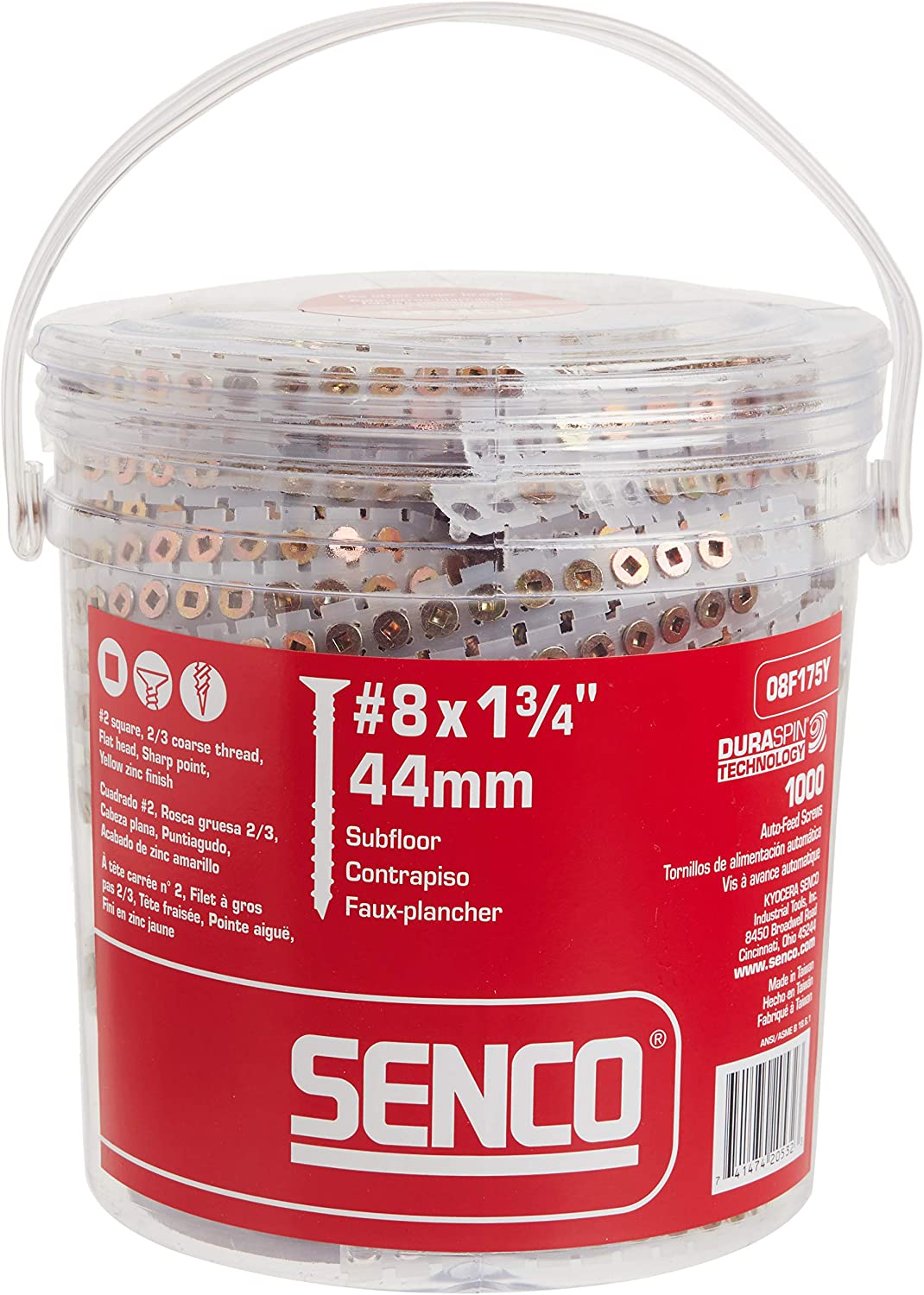 Main 1 - 1-3/4" #8 SENCO YELLOW SCREWS - ZINC-COATED (1000 PACK) -