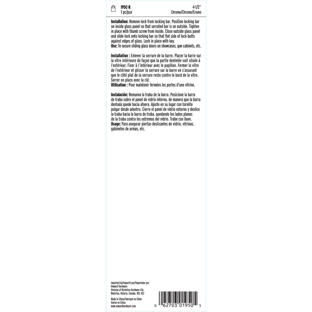 Main 3 - RICHELIEU 4-1/2" SHOWCASE LOCK - CHROME -