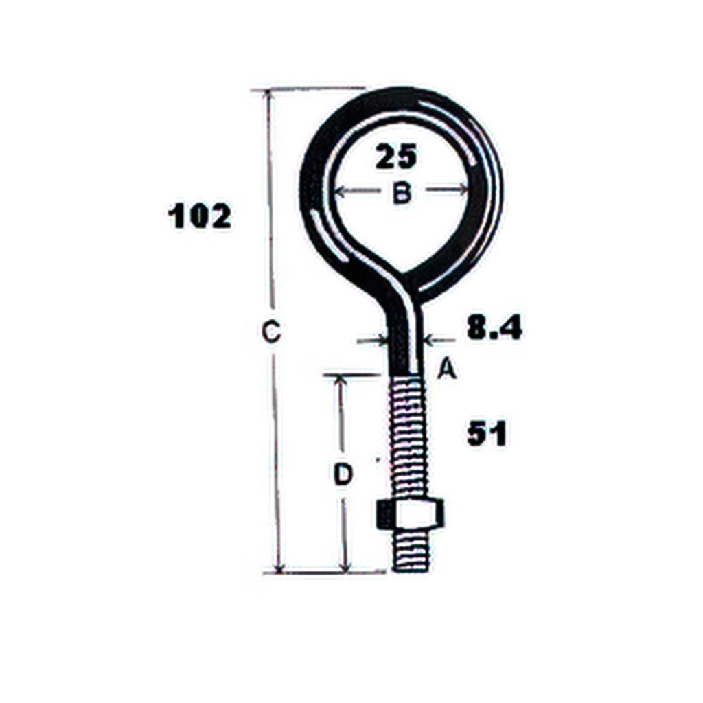 Main 2 - 4" - 3/8" EYE-BOLT w/ NUT - ZINC-COATED -