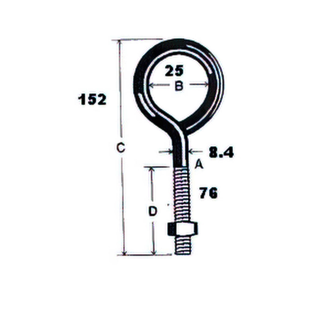 Main 2 - 6" - 3/8" EYE-BOLT w/ NUT - ZINC-COATED -