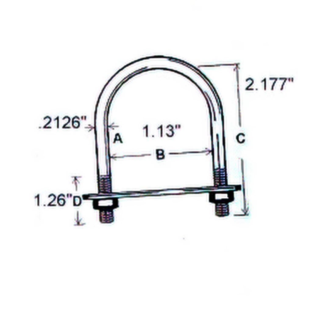Main 3 - 2" x 1-7/64" - 1/4" U-BOLT w/ PLATE & HEX. NUT - ZINC-COATED -