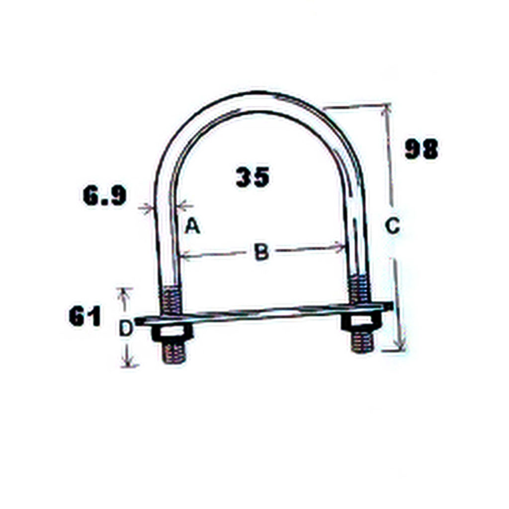Main 3 - 3-11/16" x 1-3/8" - 5/16" U-BOLT w/ PLATE & HEX. NUT - ZINC-COATED -