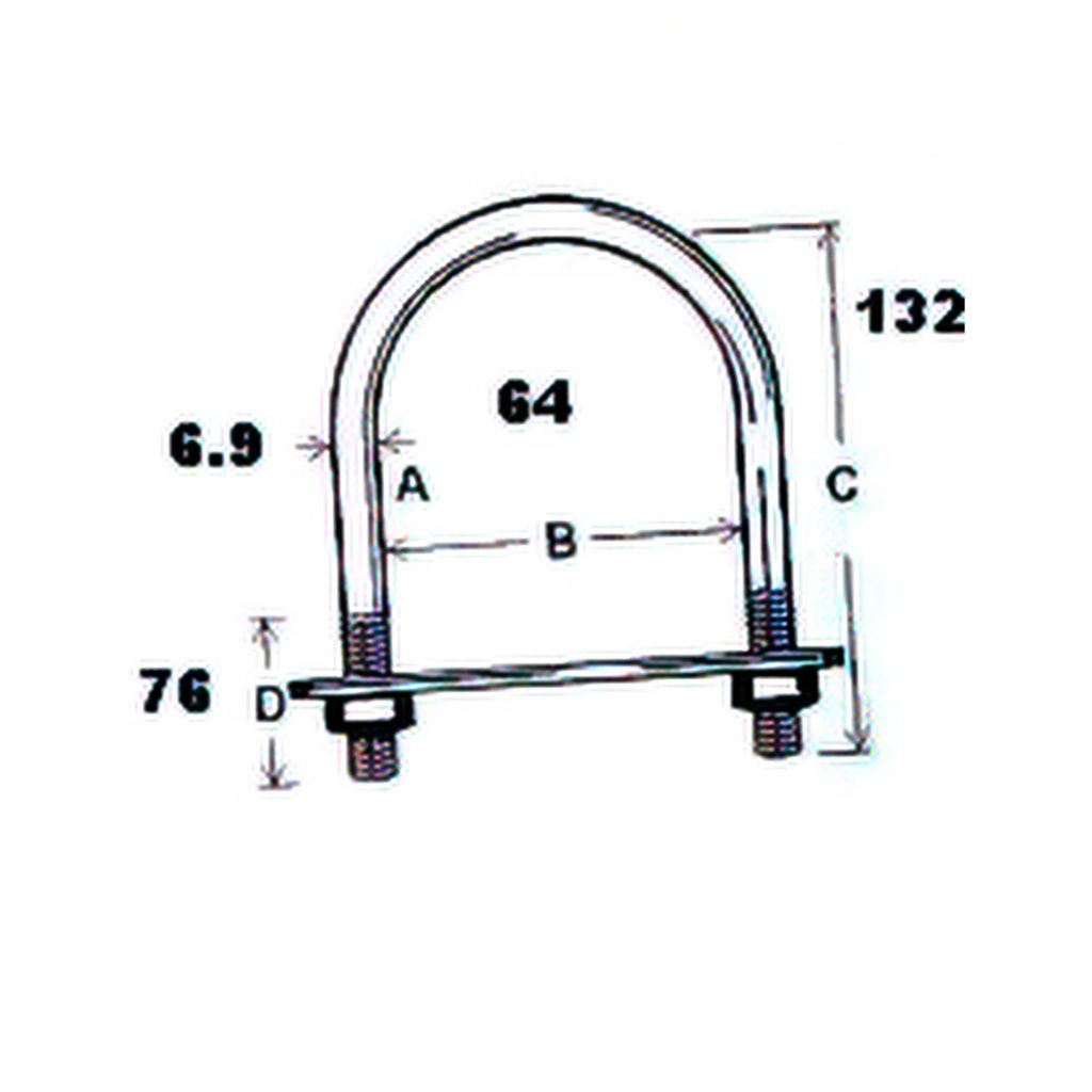 Main 3 - 5-3/16" x 2-33/64" - 5/16" U-BOLT w/ PLATE & HEX. NUT - ZINC-COATED -