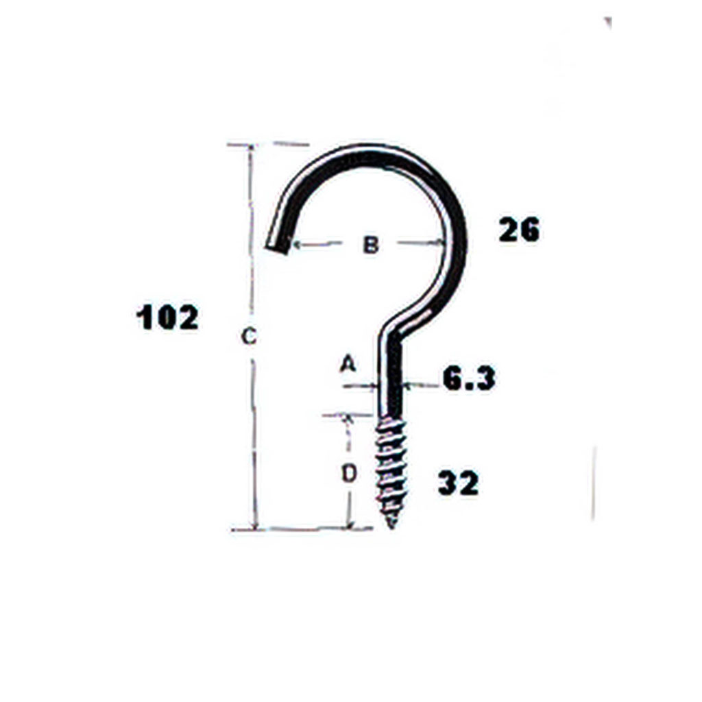 Main 2 - 4-3/8" - 1/4" SCREW HOOK w/ LAG THREAD - ZINC COATED -