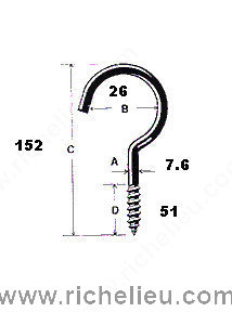 Main 2 - 6" - 5/16" SCREW HOOK w/ LAG THREAD - ZINC COATED -