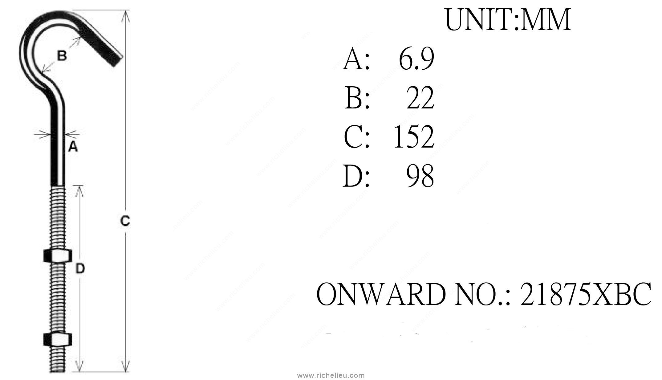 Main 3 - 6" CLOTHESLINE HOOK w/ NUTS - ZINC-COATED -