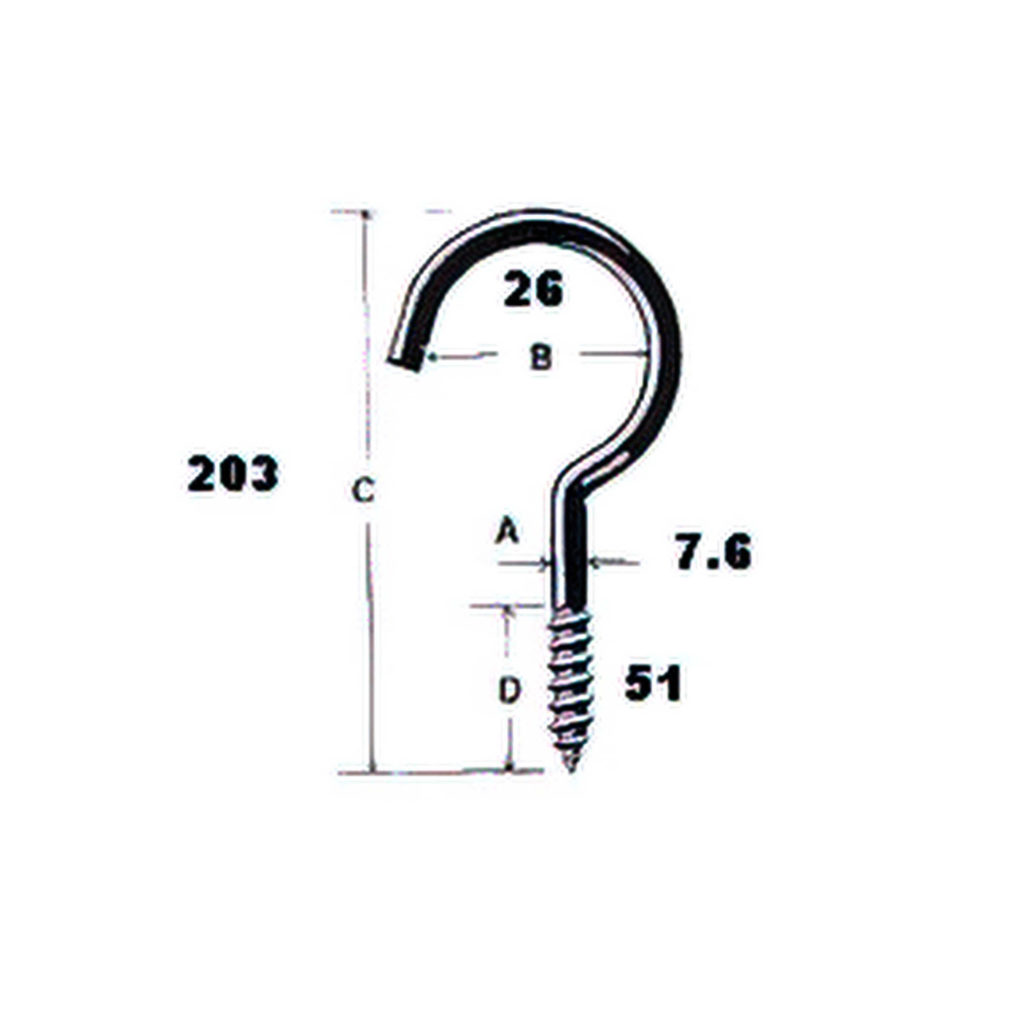 Main 3 - 8" CLOTHESLINE HOOK w/ LAG THREAD - ZINC-COATED -