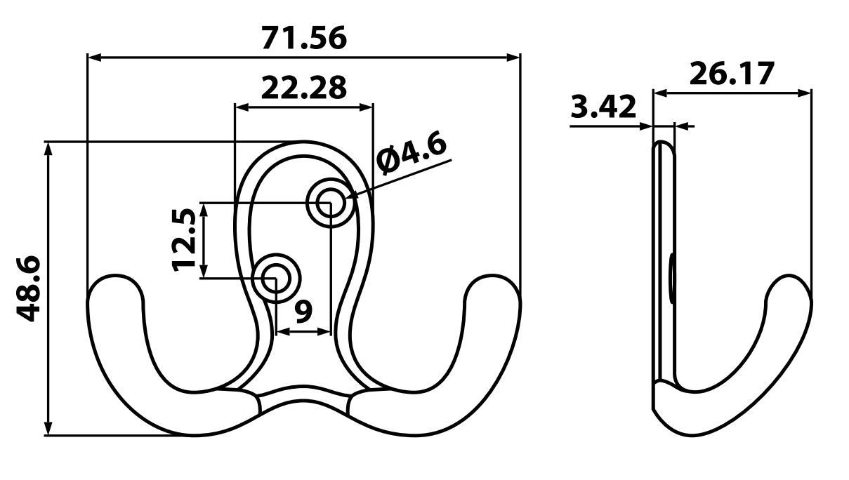 Main 2 - 3" DOUBLE WARDROBE HOOK - FLAT BLACK -