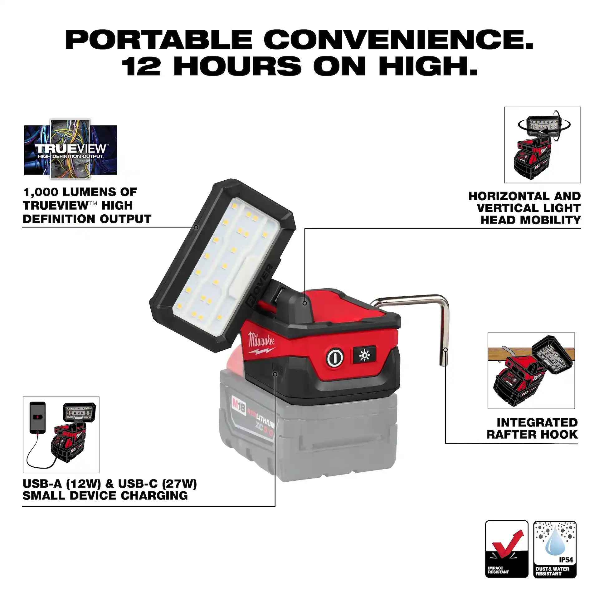 Main 2 - MILWAUKEE M18 ROVER COMPACT FOLDING FLOOD LIGHT w/ USB CHARGING -
