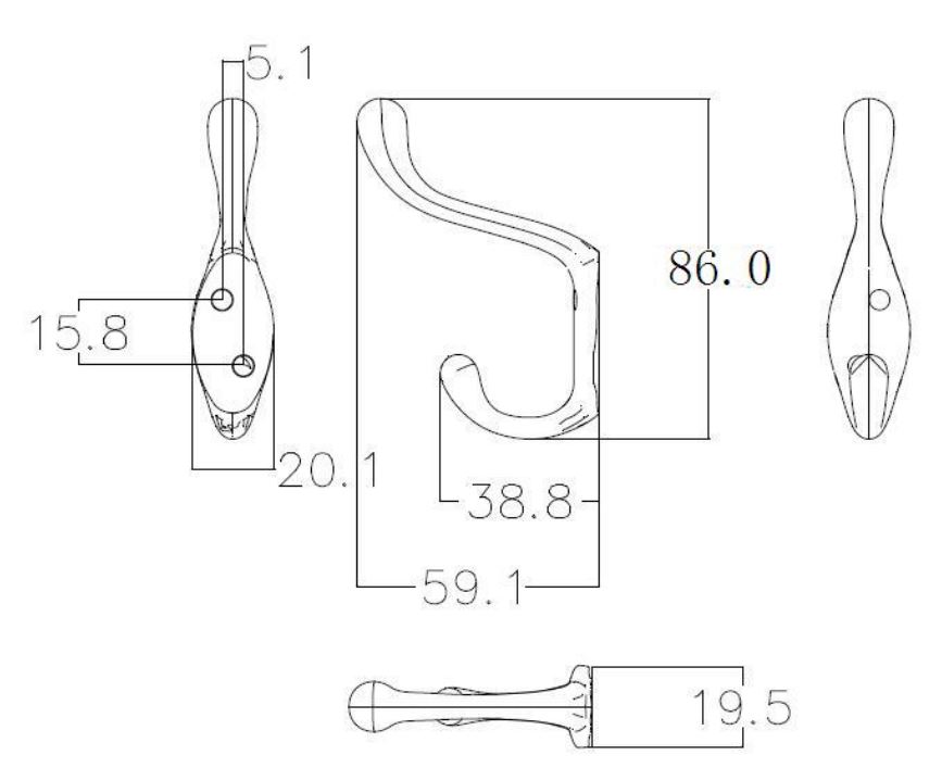 Main 2 - 3-1/2" HEAVY-DUTY COAT HOOK - ANTIQUE NICKEL -