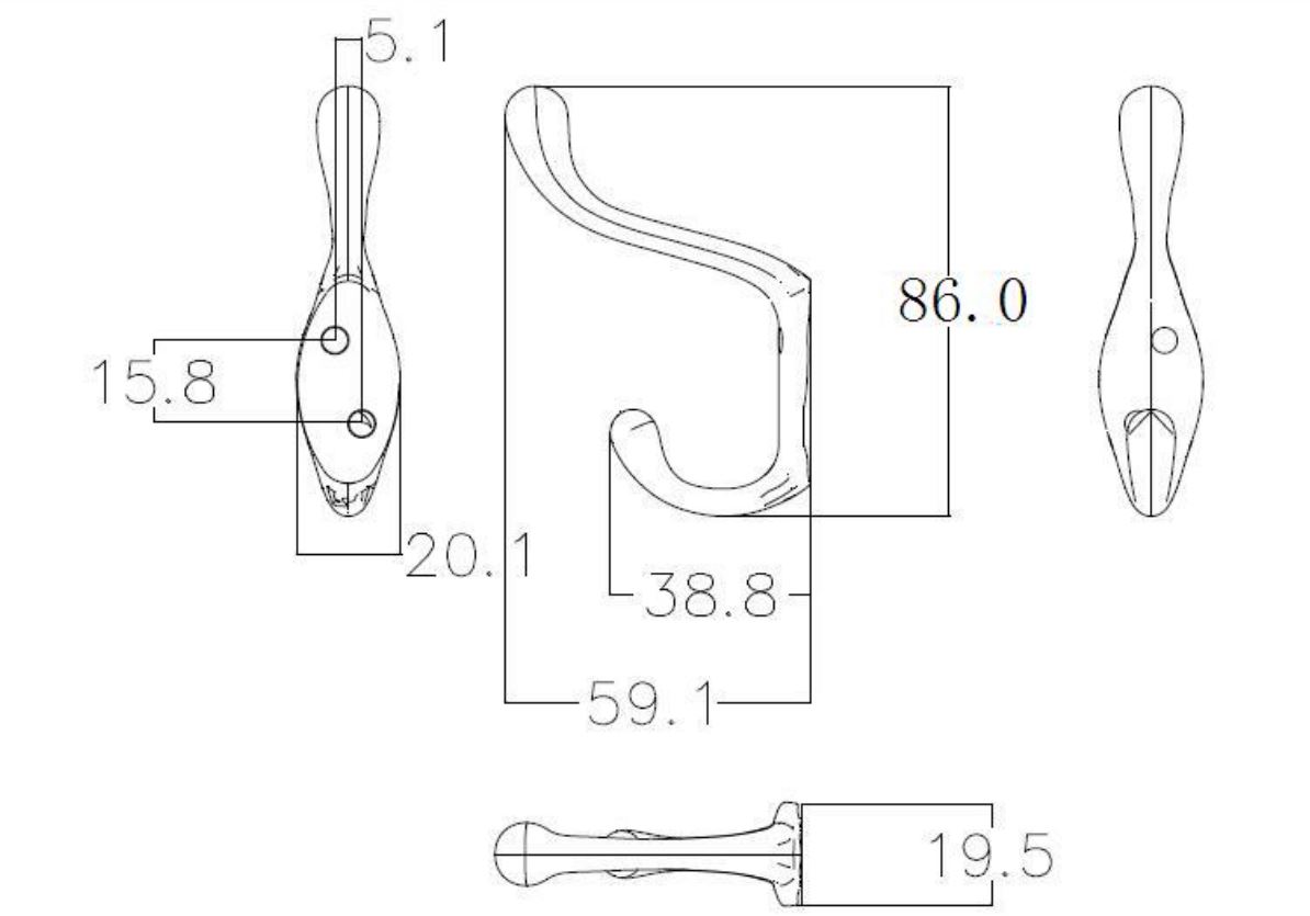 Main 2 - 3-1/2" HEAVY-DUTY COAT HOOK - BRUSHED CHROME -