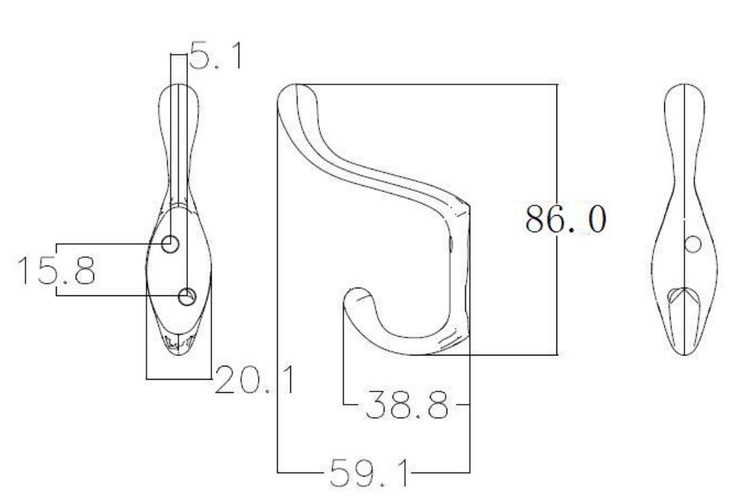 Main 2 - 3-1/2" HEAVY-DUTY COAT HOOK - FLAT BLACK -
