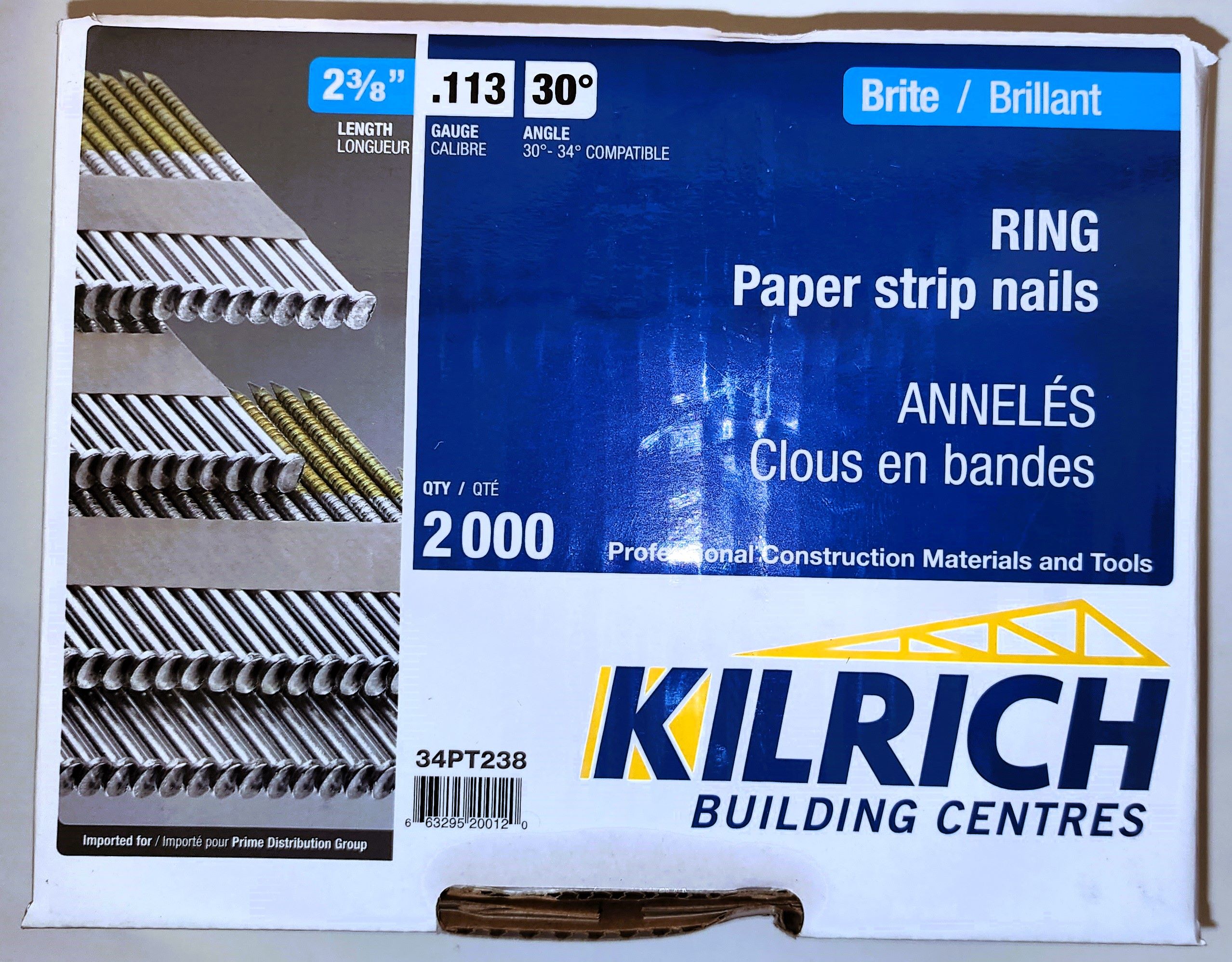 Main 2 - 2-3/8" KILRICH 30-34° COMMON RING-SHANK STRIP NAILS (2000 PACK) -