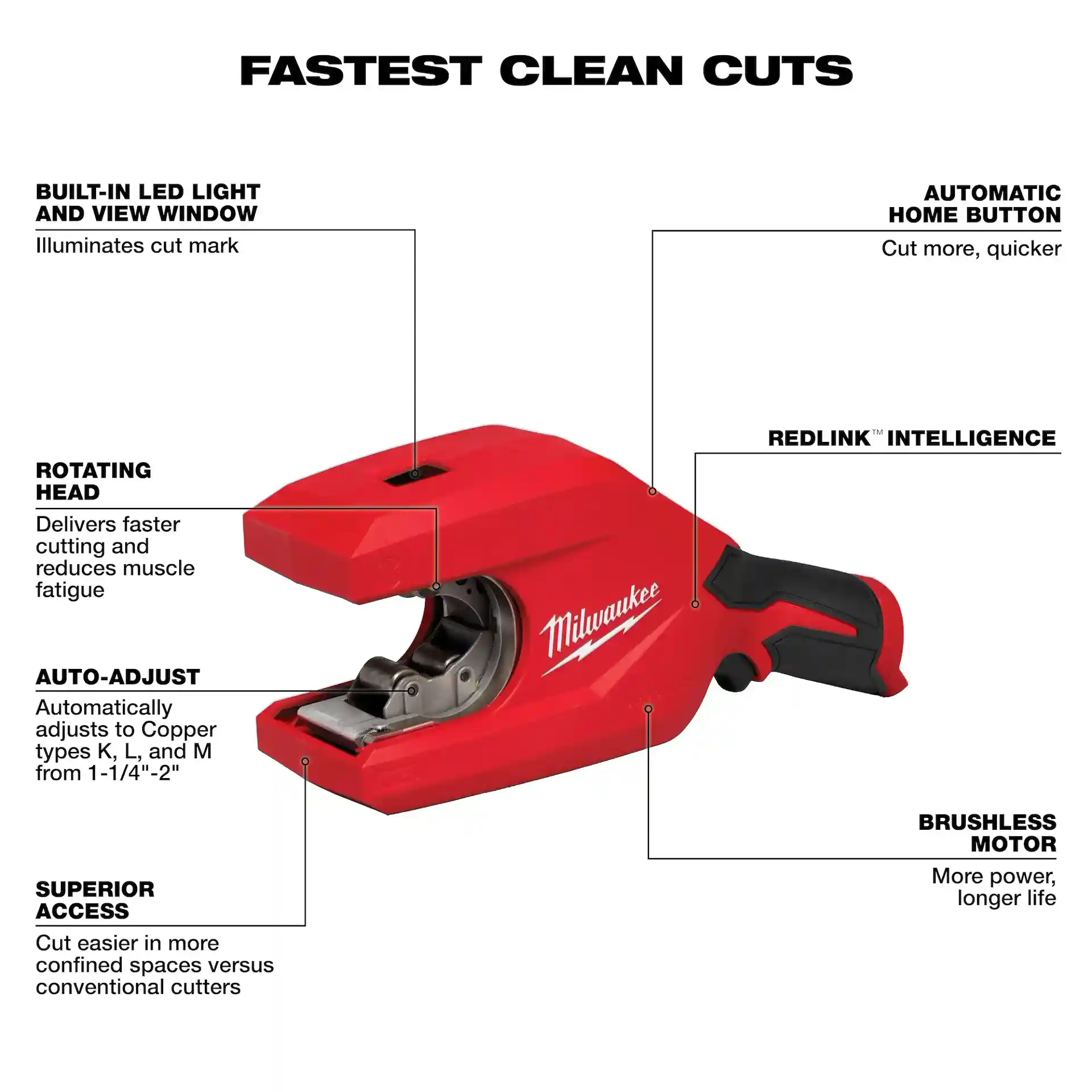 Main 2 - MILWAUKEE M12 BRUSHLESS COPPER TUBING CUTTER (1-1/4" - 2" CAPACITY) -