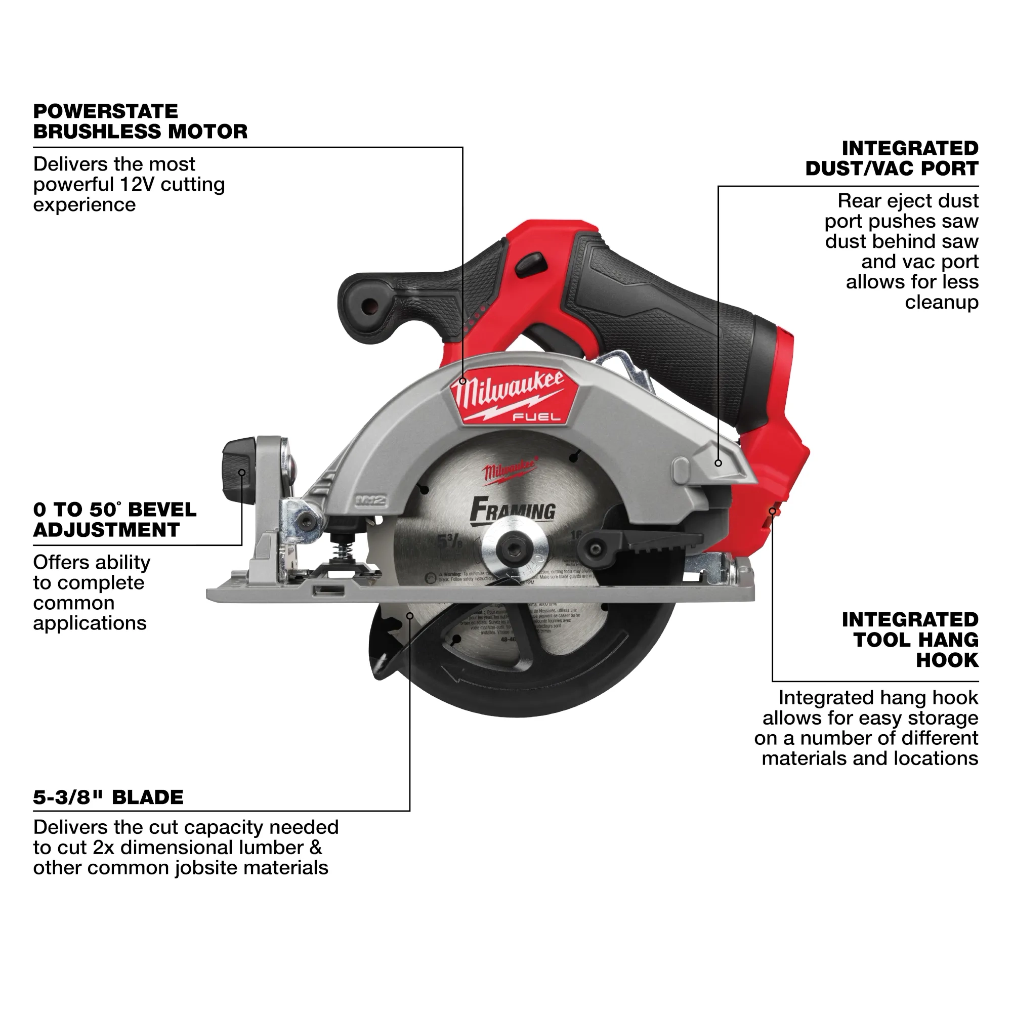 Main 3 - MILWAUKEE M12 FUEL 5-3/8" CIRCULAR SAW GEN II KIT w/ XC5.0 BATTERY PACK & CHARGER -