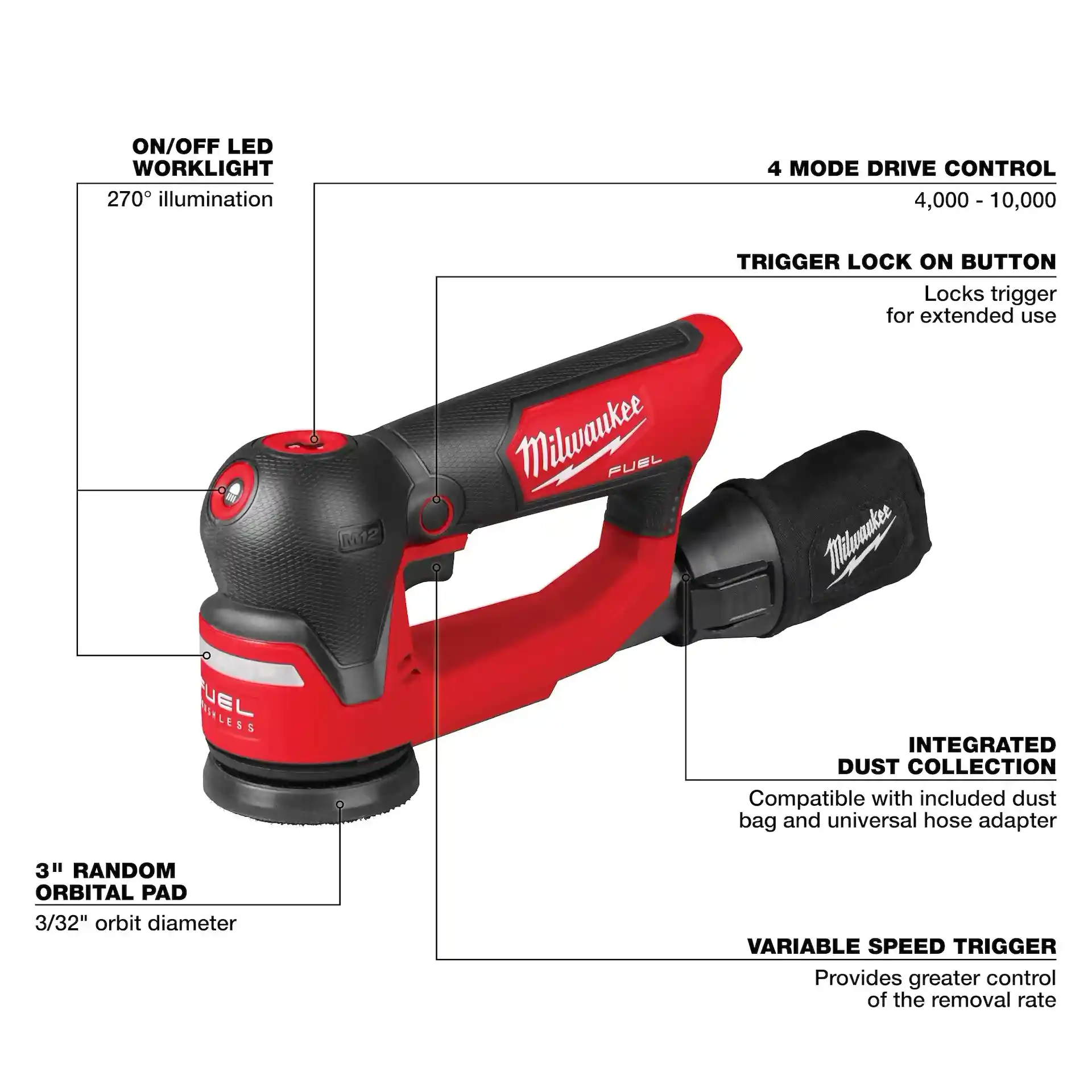 Main 2 - MILWAUKEE M12 FUEL 3" RANDOM ORBITAL DETAIL SANDER -