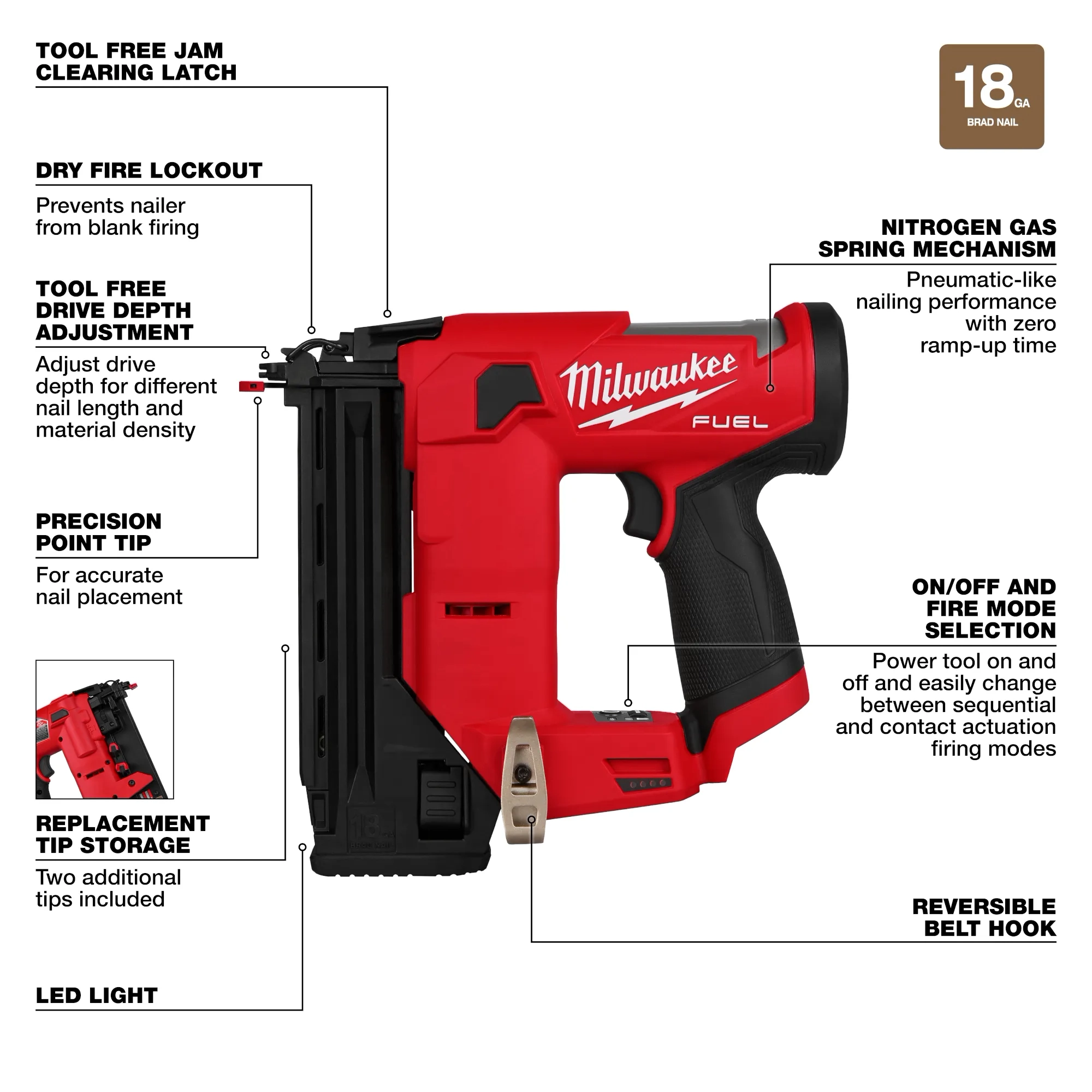 Main 4 - MILWAUKEE M12 FUEL 18ga. COMPACT BRAD NAILER -
