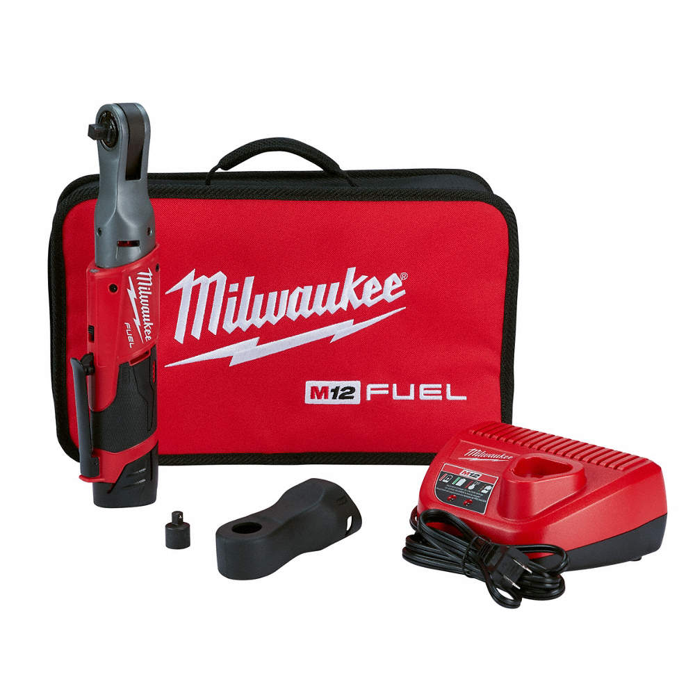MILWAUKEE M12 3/8" FUEL RATCHET KIT w/ BATTERY, CHARGER & CARRYING CASE - Kilrich Building Centres