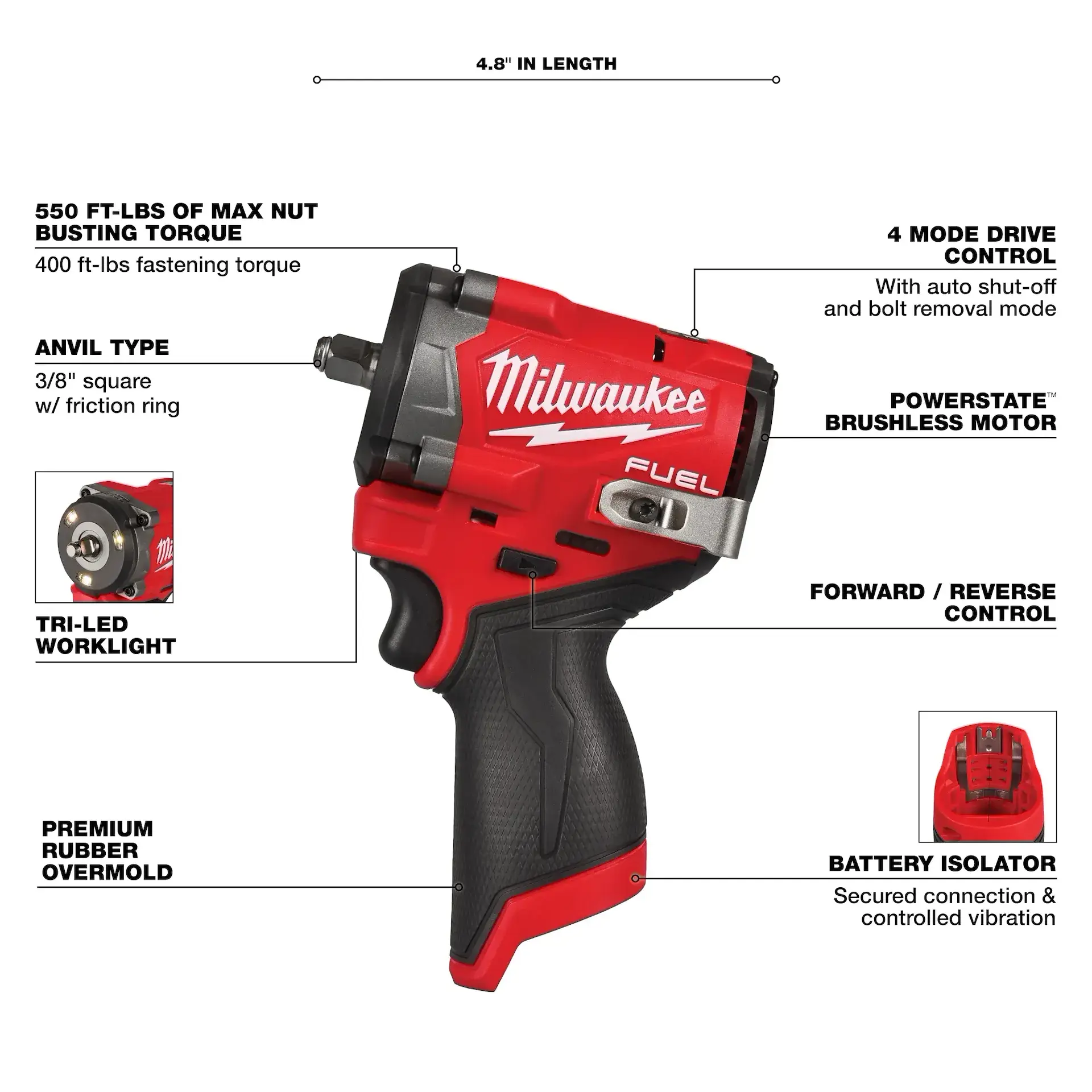 Main 2 - MILWAUKEE M12 FUEL STUBBY 3/8" IMPACT WRENCH (TOOL ONLY) -