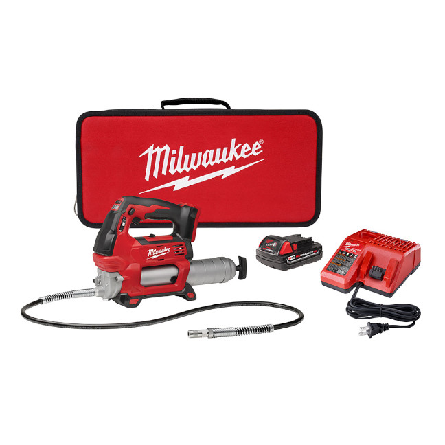 MILWAUKEE M18 FUEL 2-SPEED GREASE GUN KIT w/ BATTERY, CHARGER & CARRYING CASE - Kilrich Building Centres