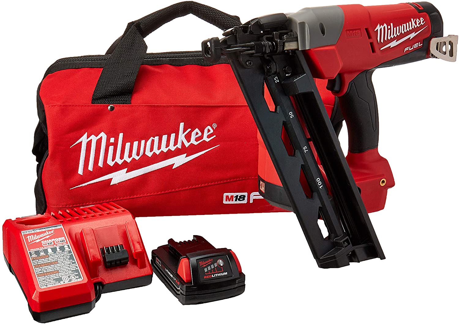 MILWAUKEE 16ga ANGLED FINISH NAILER KIT w/ CP2.0 BATTERY & MULTI-VOLTAGE CHARGER - Kilrich Building Centres