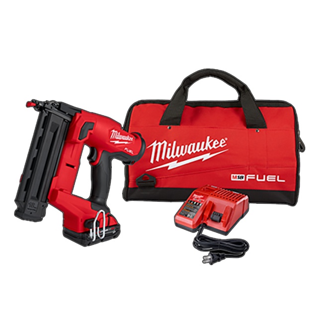 MILWAUKEE M18 FUEL 18ga CORDLESS BRAD NAILER KIT w/ CP2.0 BATTERY & MULTI-VOLTAGE CHARGER - Kilrich Building Centres