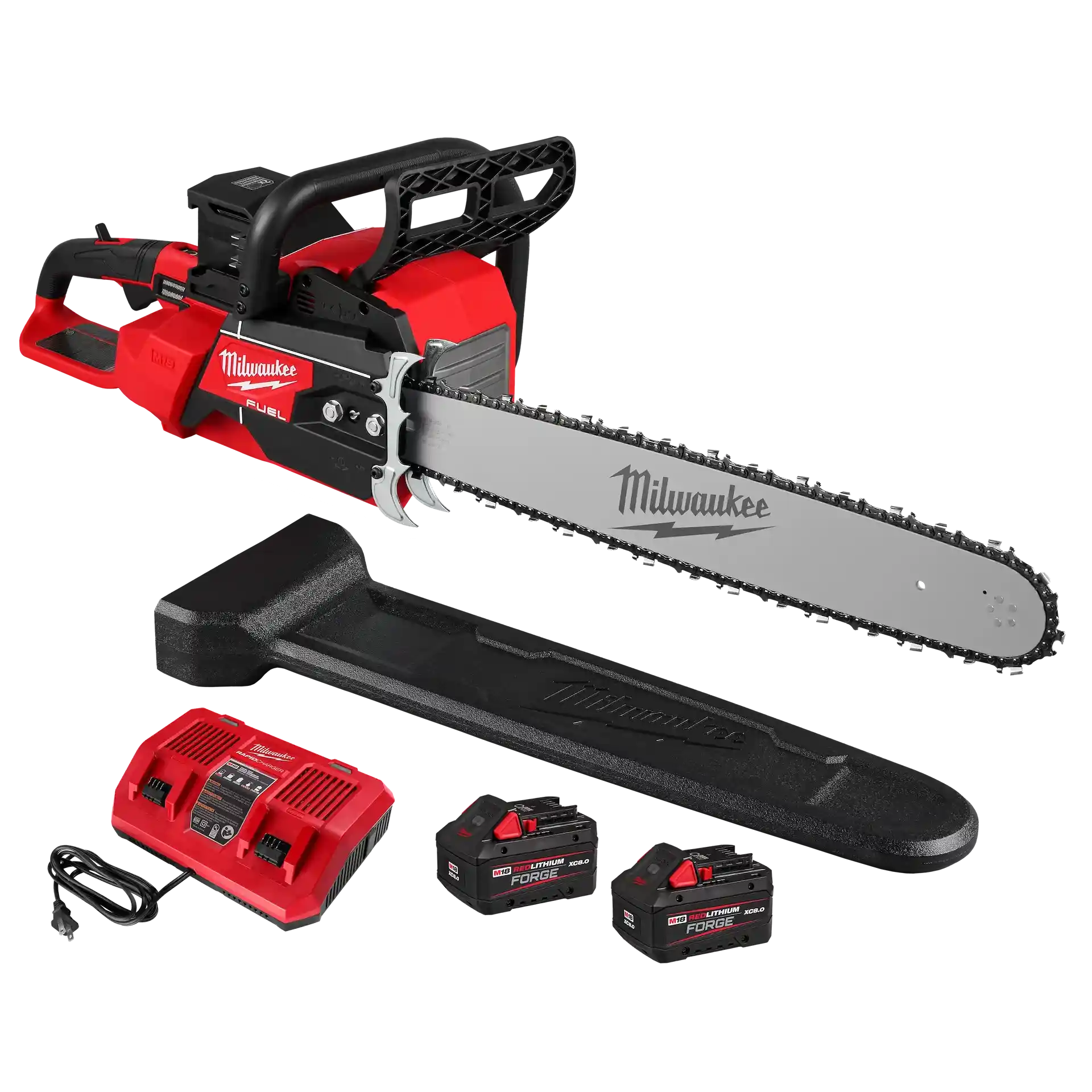 MILWAUKEE 20" M18 FUEL DUAL BATTERY CHAINSAW KIT w/ (2) XC8.0 BATTERIES & CHARGER - Kilrich Building Centres