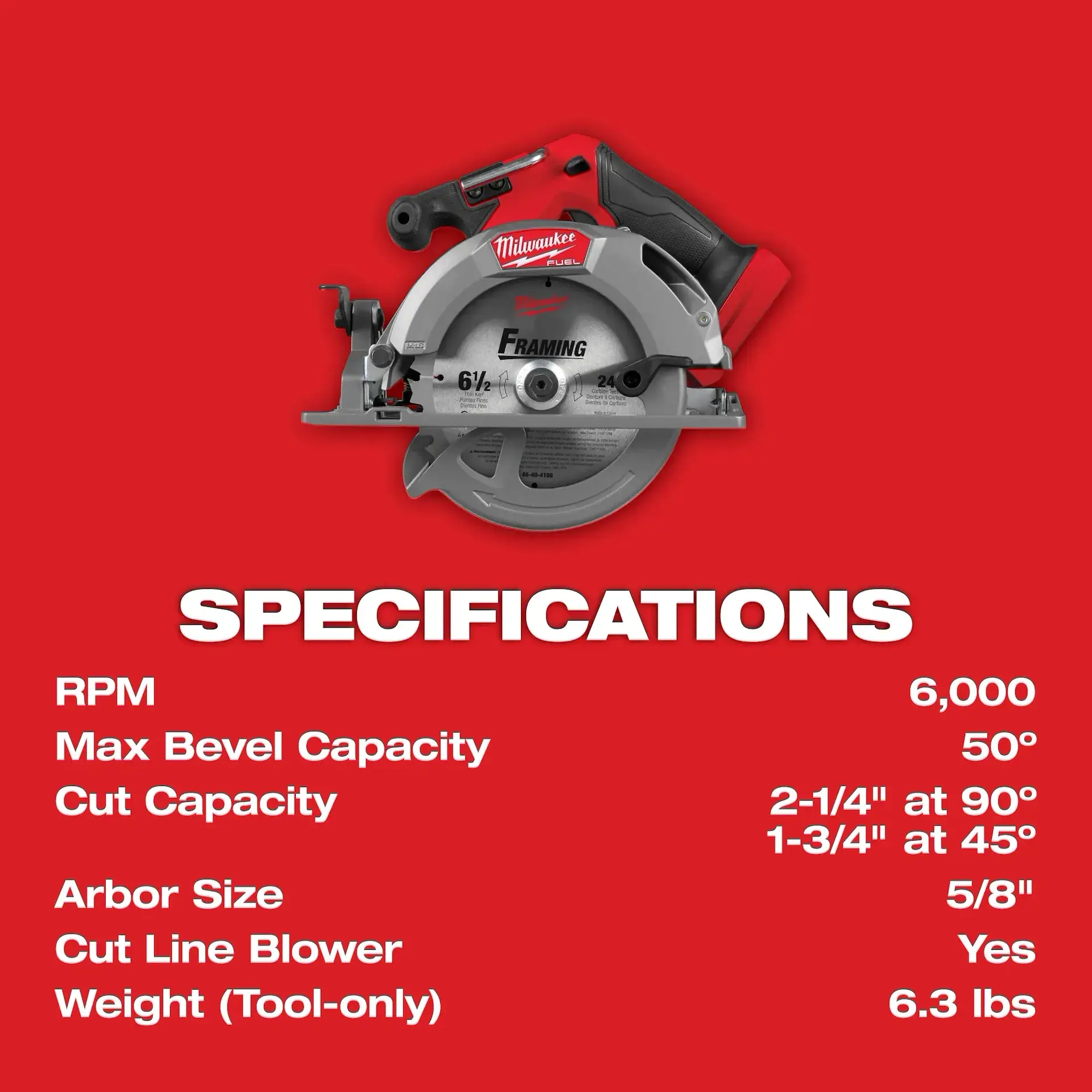 Main 4 - MILWAUKEE M18 FUEL GEN II 6-1/2" CIRCULAR SAW (TOOL ONLY) -