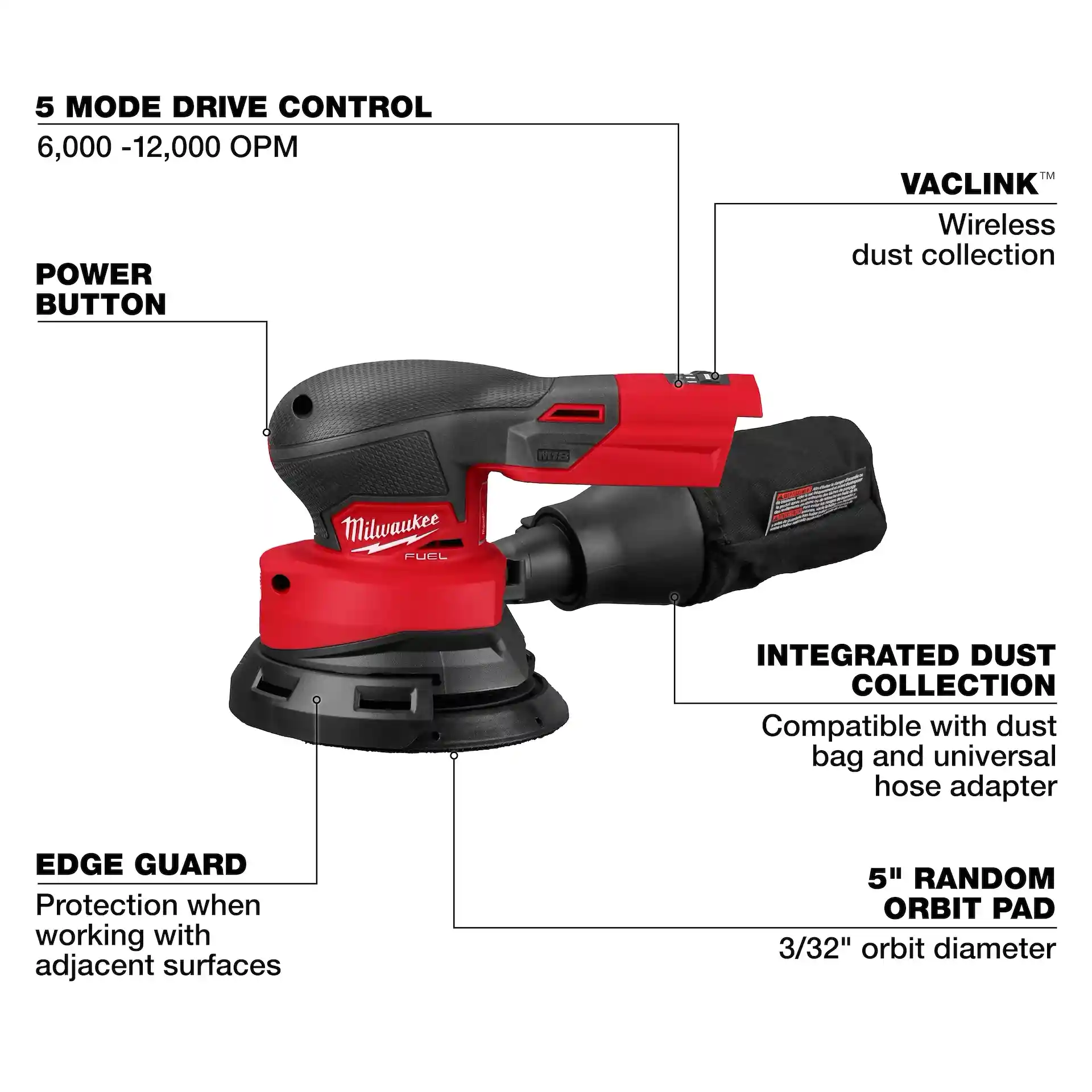 Main 2 - MILWAUKEE M18 FUEL 5" RANDOM ORBITAL SANDER -