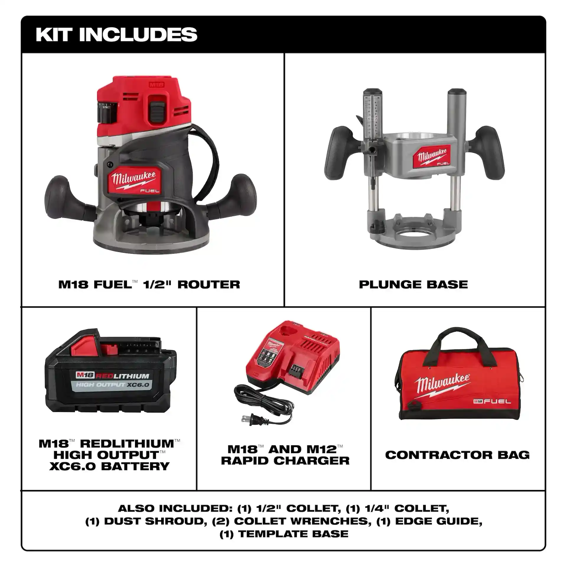 Main 4 - MILWAUKEE M18 FUEL 1/2” ROUTER MULTI-BASE KIT -