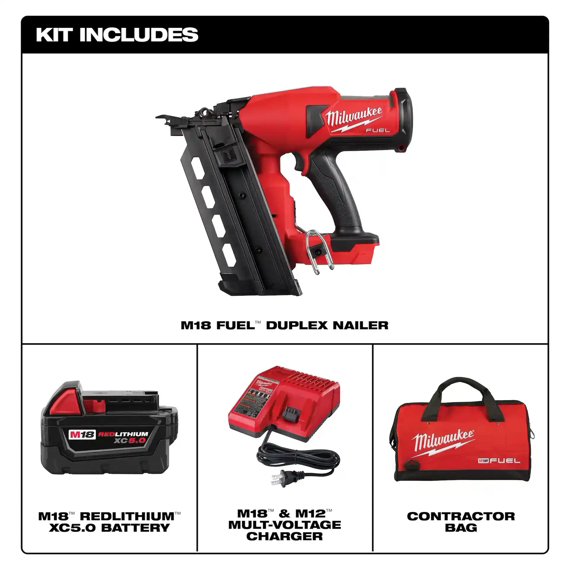 Main 3 - MILWAUKEE M18 FUEL DUPLEX NAILER KIT w/ XC5.0 BATTERY PACK & CHARGER -