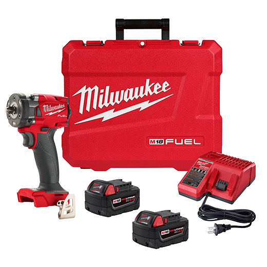 MILWAUKEE M18 FUEL 3/8" COMPACT IMPACT WRENCH KIT w/ FRICTION RING, XC5.0 BATTERIES & CHARGER - Kilrich Building Centres