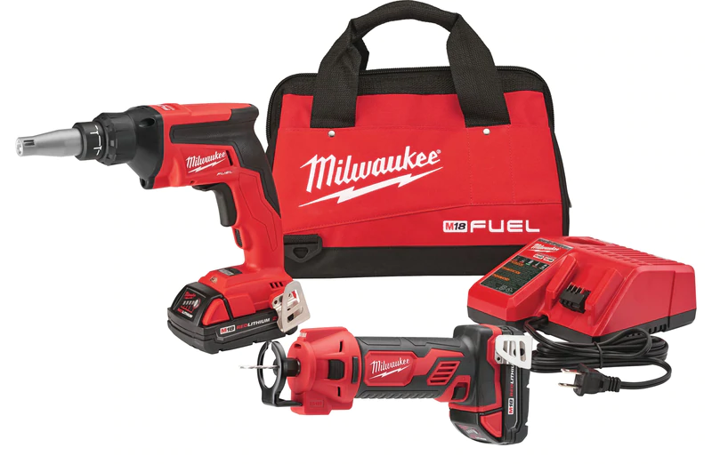 MILWAUKEE M18 FUEL DRYWALL SCREW GUN & M18 CUT-OUT TOOL COMBO KIT w/ CP2.0 BATTERIES & CHARGER - Kilrich Building Centres