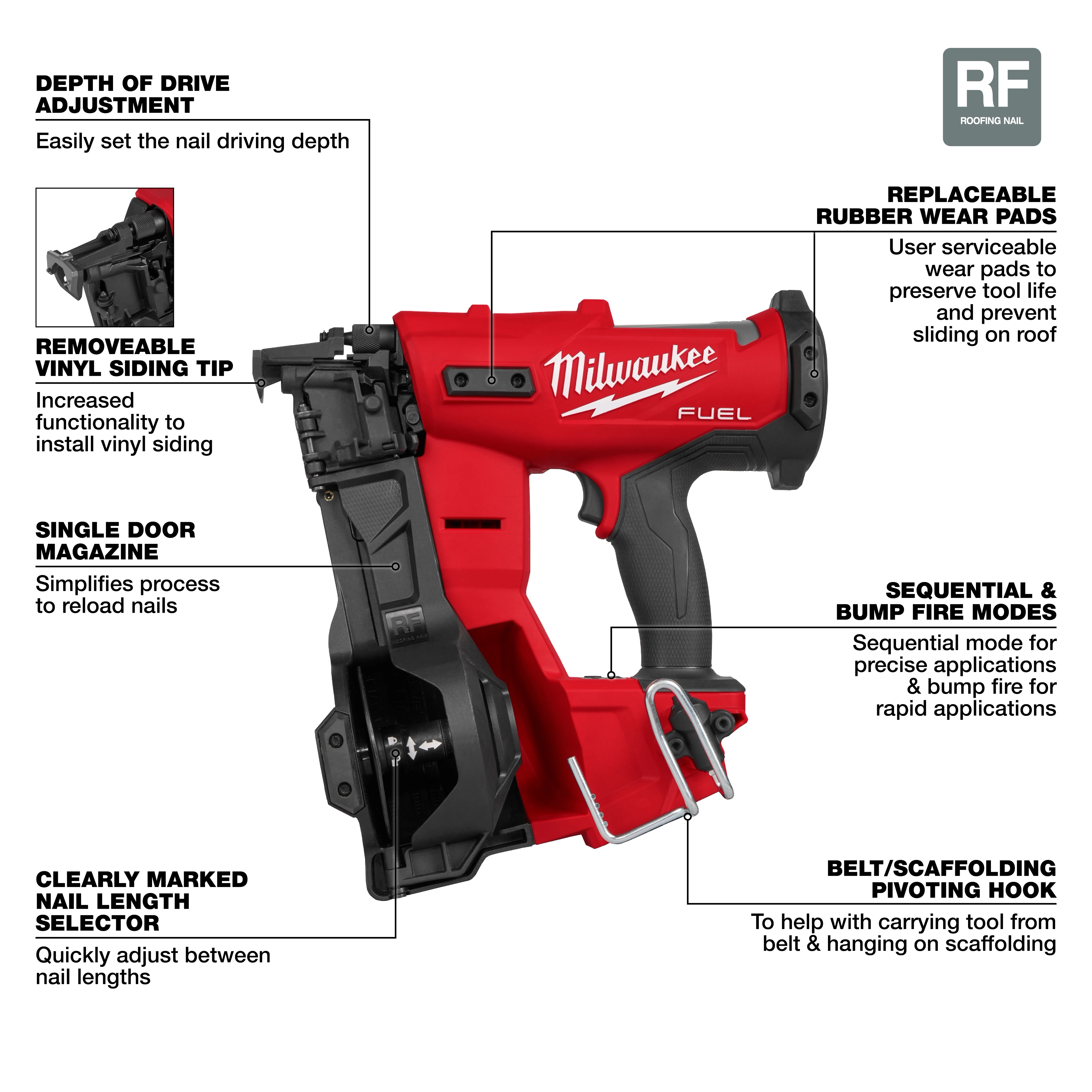 Main 3 - MILWAUKEE M18 FUEL COIL ROOFING NAILER (TOOL ONLY) -