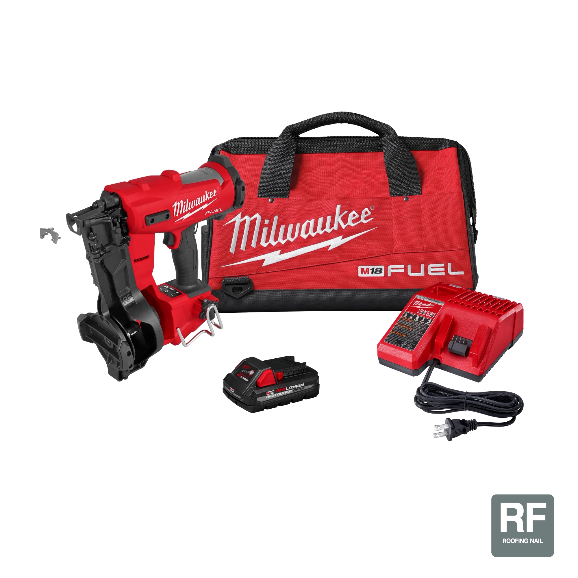 MILWAUKEE M18 FUEL COIL ROOFING NAILER KIT w/ CP3.0 BATTERY & MULTI-VOLTAGE CHARGER - Kilrich Building Centres