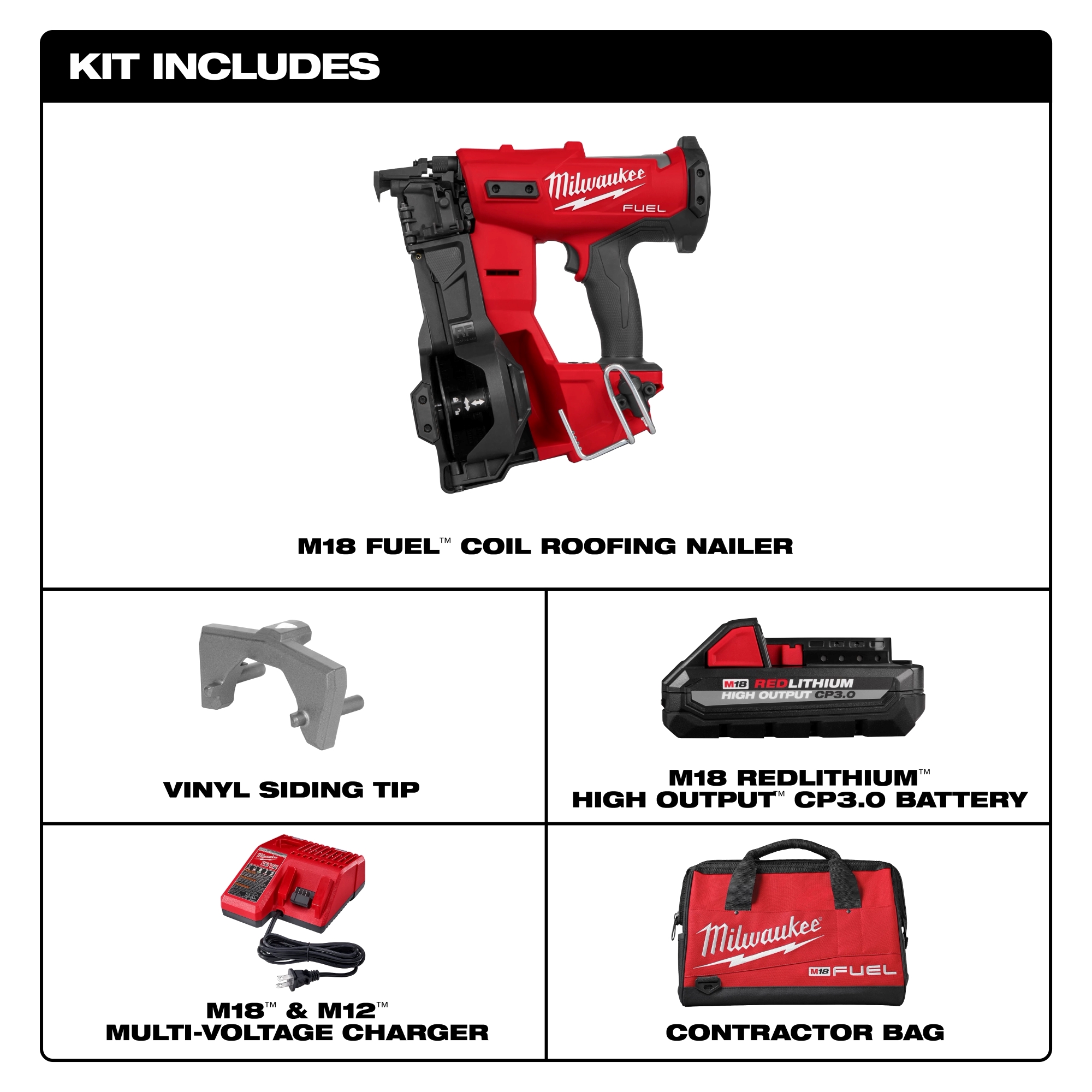 Preview 2 - MILWAUKEE M18 FUEL COIL ROOFING NAILER KIT w/ CP3.0 BATTERY & MULTI-VOLTAGE CHARGER -