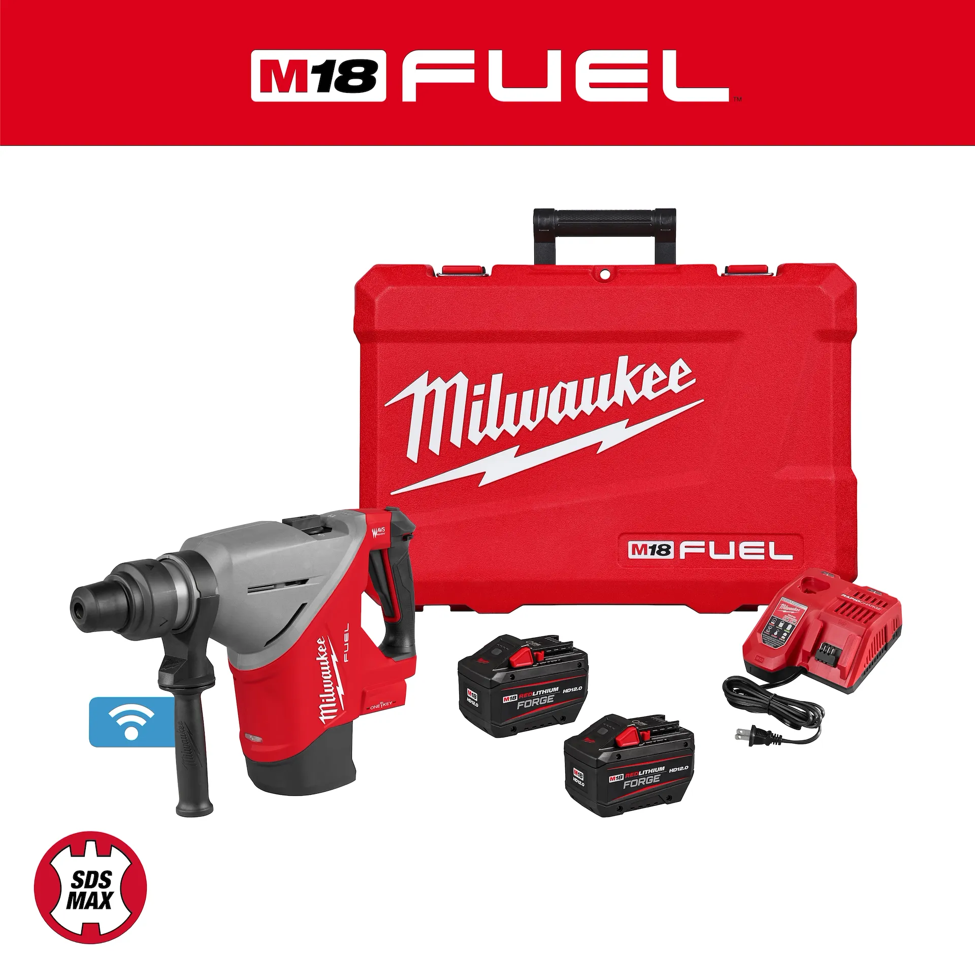 MILWAUKEE M18 FUEL 1-3/4" SDS MAX ROTARY HAMMER KIT w/ (2) HD12.0 BATTERIES - Kilrich Building Centres