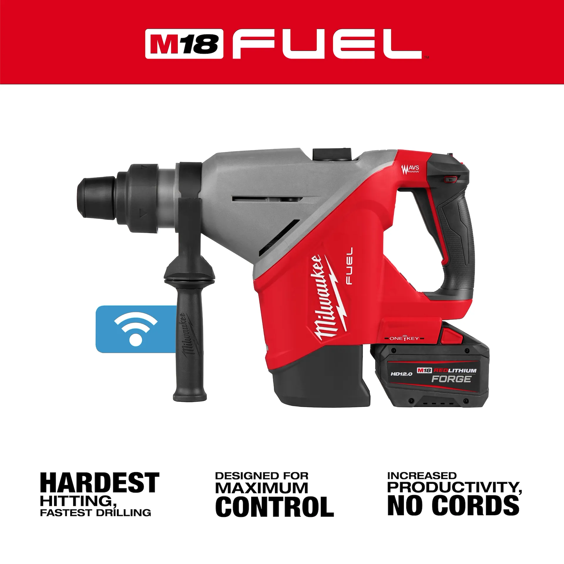 Main 4 - MILWAUKEE M18 FUEL 1-3/4" SDS MAX ROTARY HAMMER KIT w/ (2) HD12.0 BATTERIES -