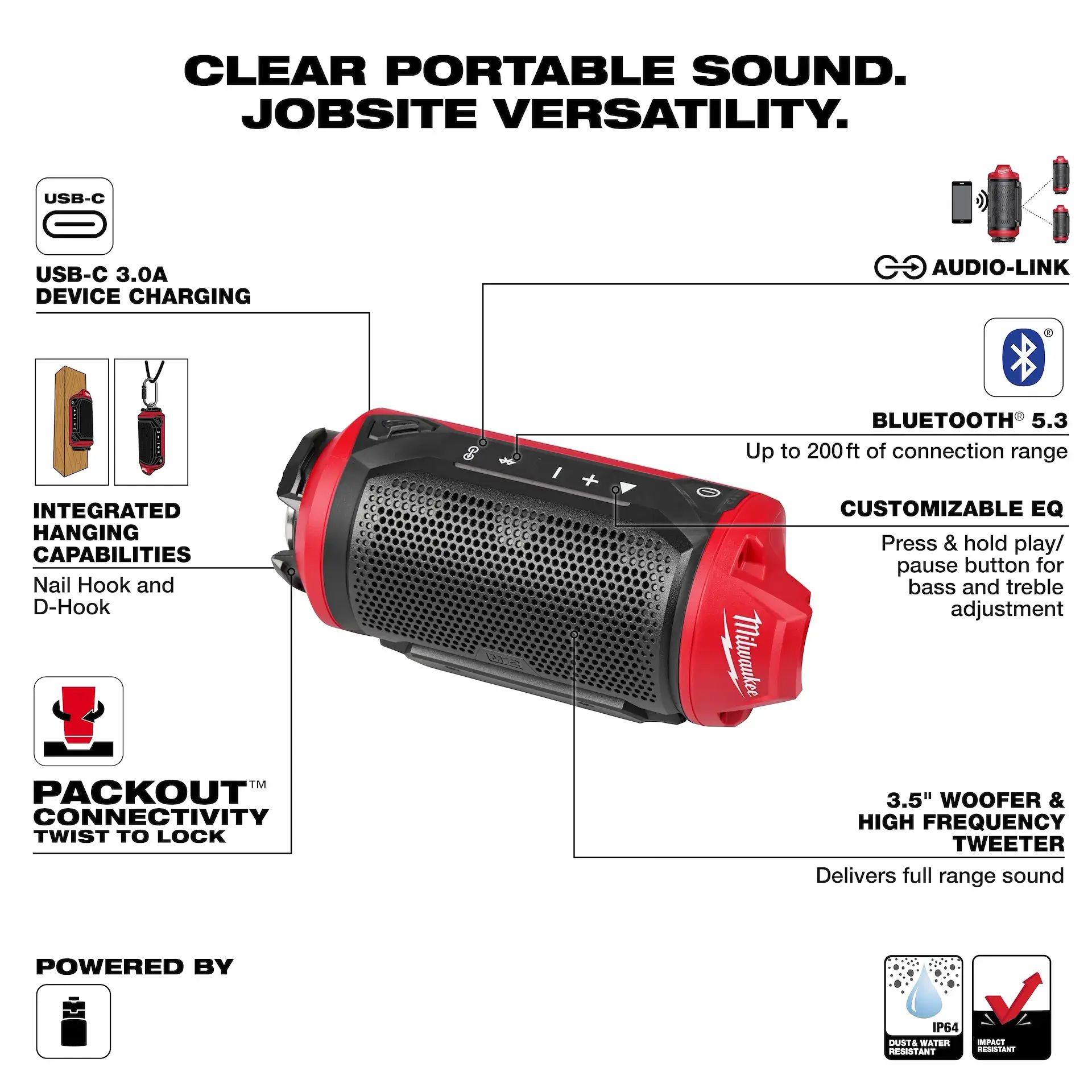 Main 2 - MILWAUKEE M12 BLUETOOTH JOBSITE SPEAKER -