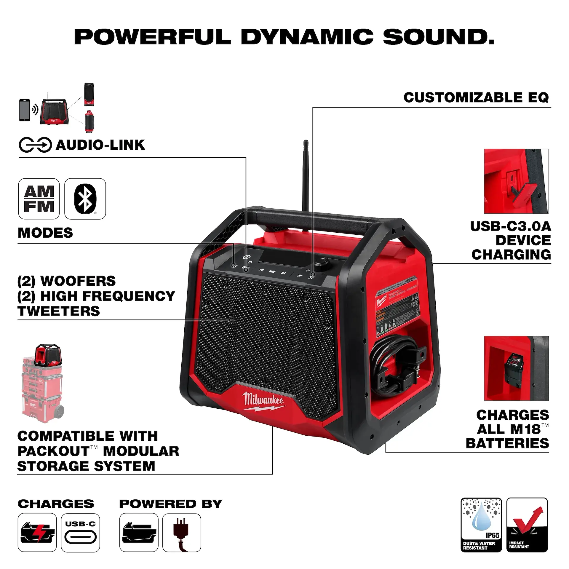 Main 2 - MILWAUKEE M18 BLUETOOTH JOBSITE RADIO & CHARGER -