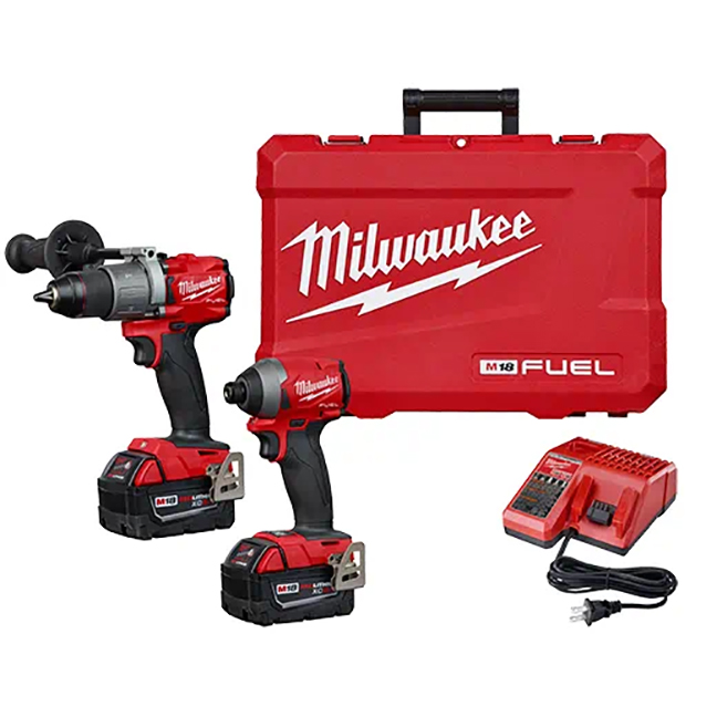 MILWAUKEE M18 FUEL 1/2" HAMMER DRILL & 1/4" IMPACT DRIVER COMBO w/ XC5.0 BATTERIES & CHARGER - Kilrich Building Centres
