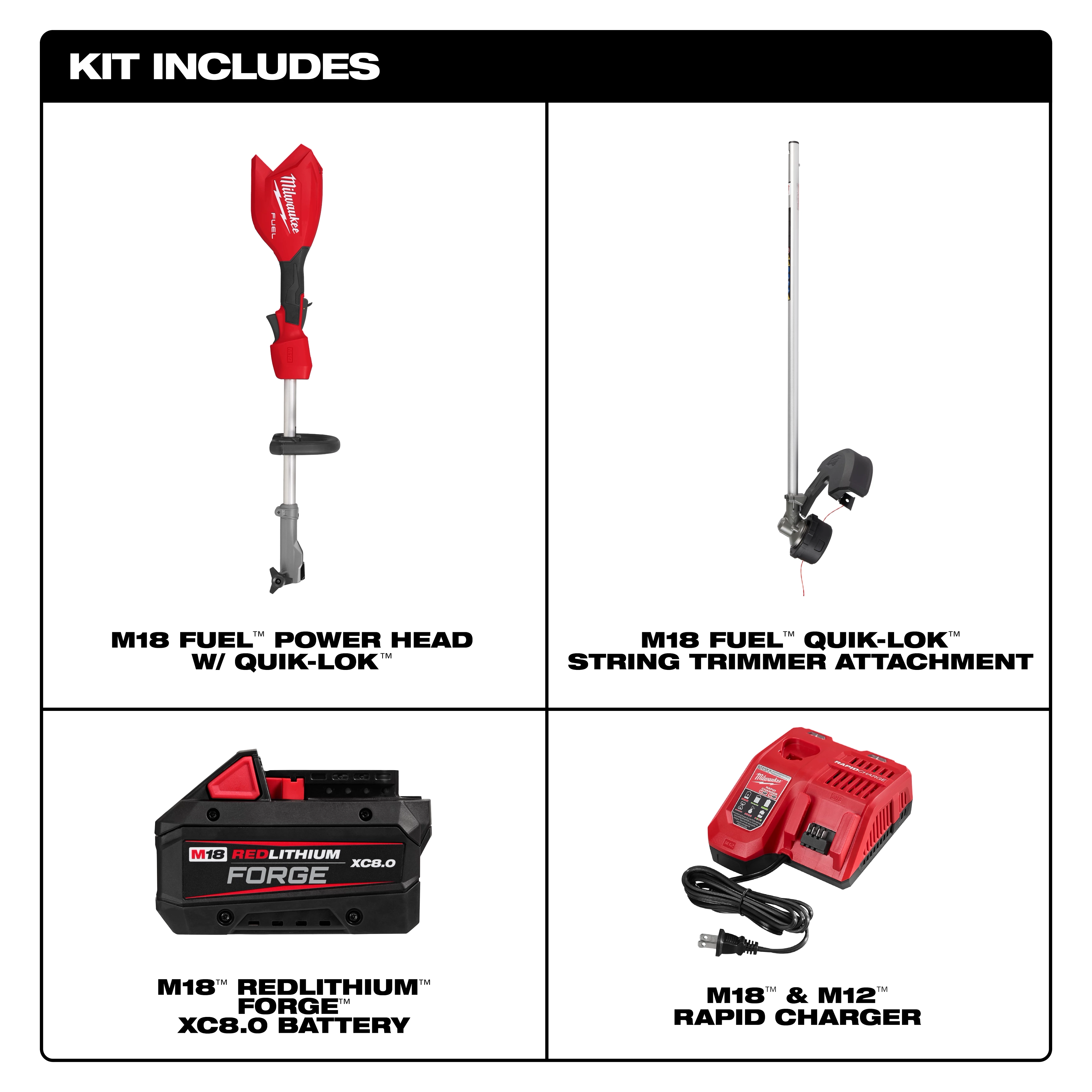 Main 2 - MILWAUKEE M18 FUEL GEN II STRING TRIMMER KIT w/ XC8.0 BATTERY & RAPID CHARGER -
