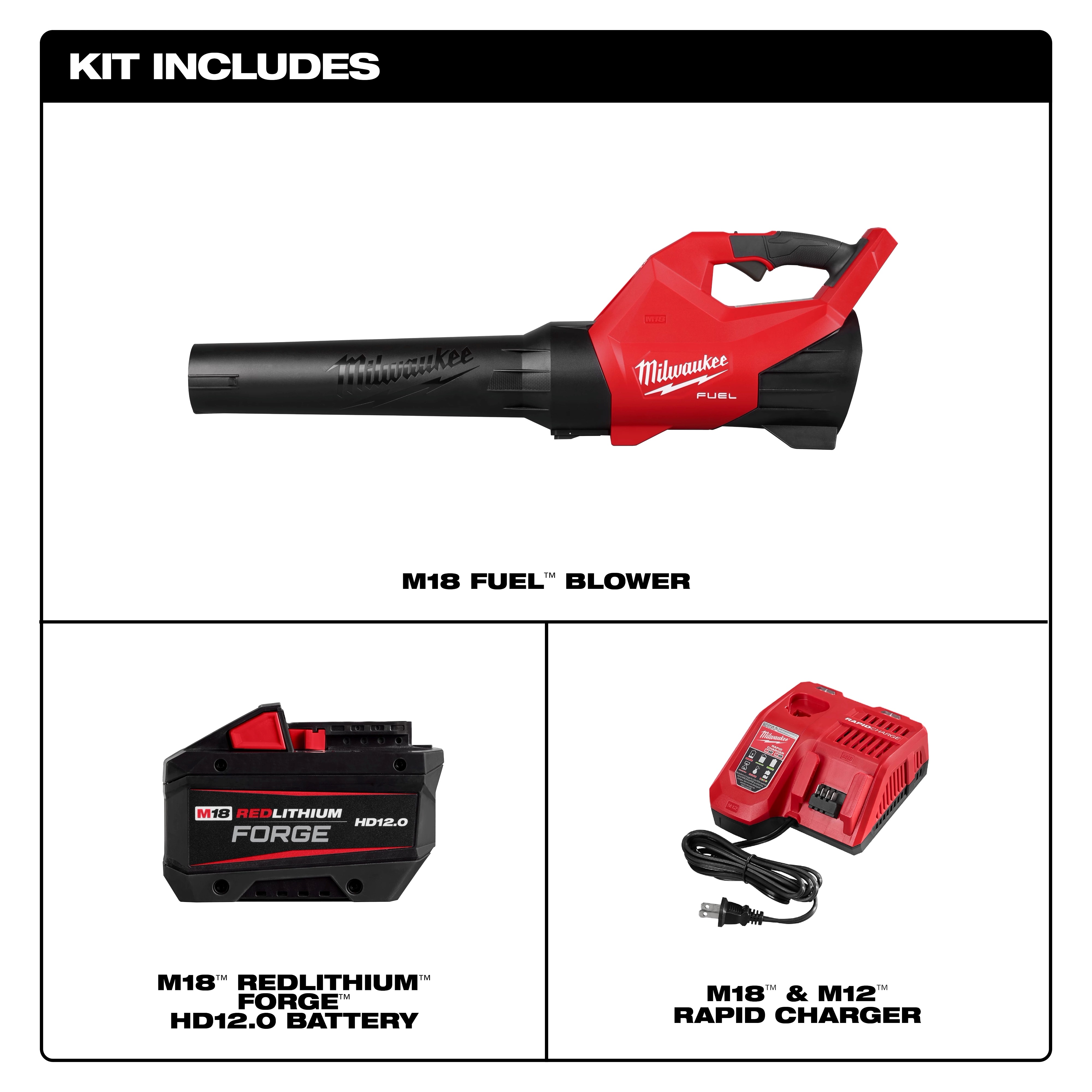 Main 3 - MILWAUKEE M18 FUEL NEXT GEN BLOWER KIT w/ FORGE HD12.0 BATTERY & RAPID CHARGER -
