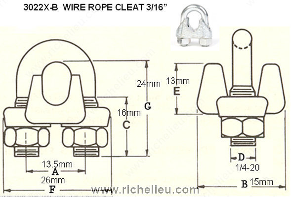 Main 2 - 3/16" WIRE ROPE CLEAT -