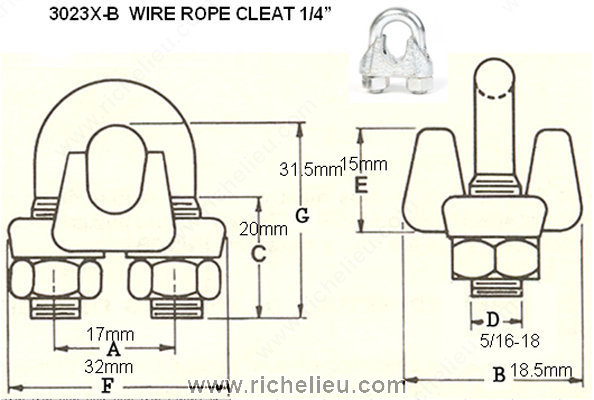Main 2 - 1/4" WIRE ROPE CLEAT -