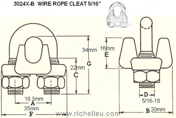 Main 2 - 5/16" WIRE ROPE CLEAT -