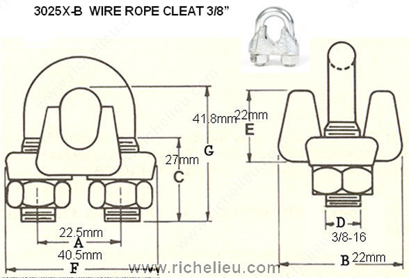 Main 2 - 3/8" WIRE ROPE CLEAT -