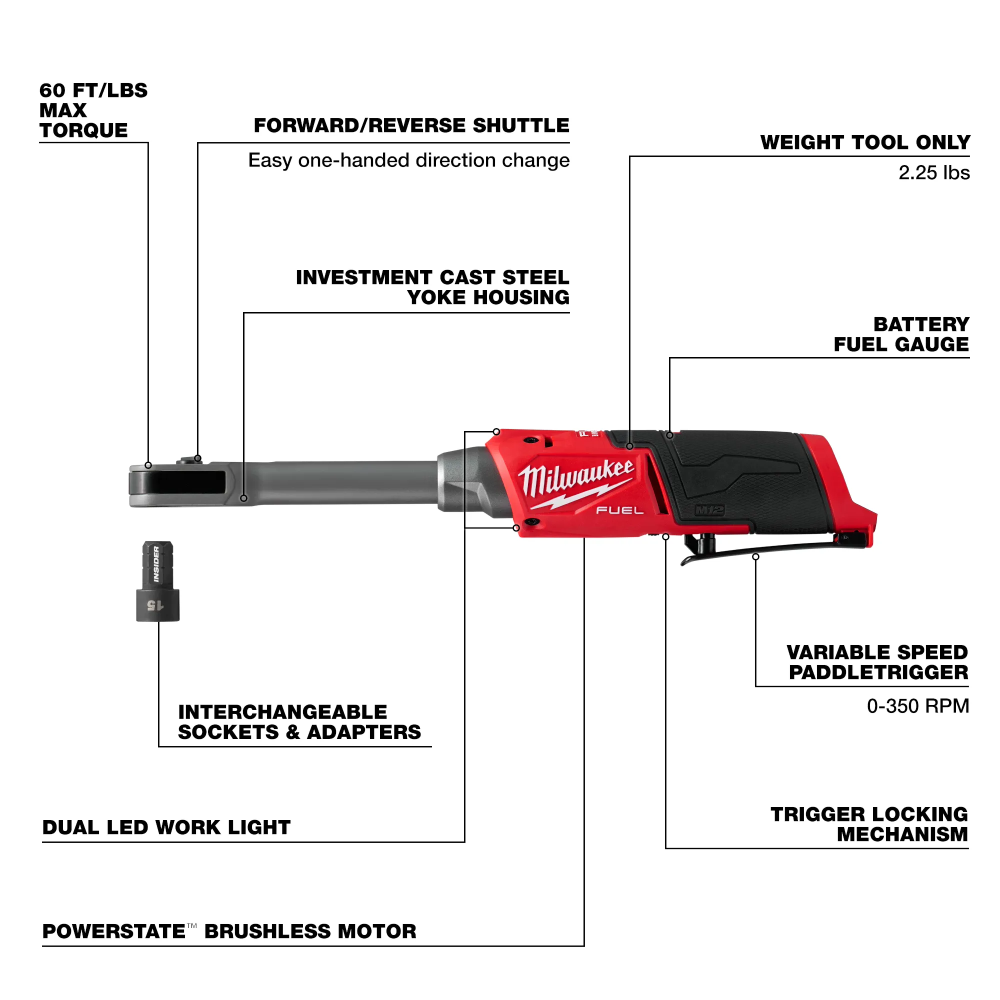 Main 4 - MILWAUKEE M12 FUEL INSIDER EXTENDED REACH BOX RATCHET (TOOL ONLY) -