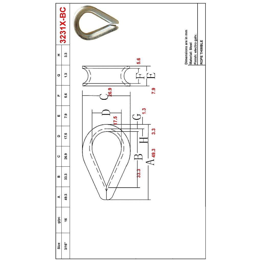 Main 2 - 3/16" ROPE THIMBLE - ZINC-COATED -